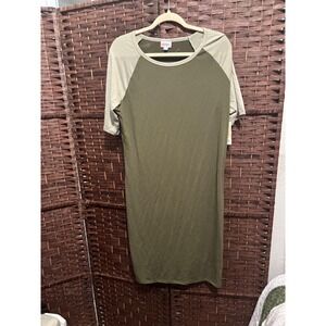 Lularoe Julia Dress XL Olive Green Khaki‎ Raglan Sleeve Casual Comfy